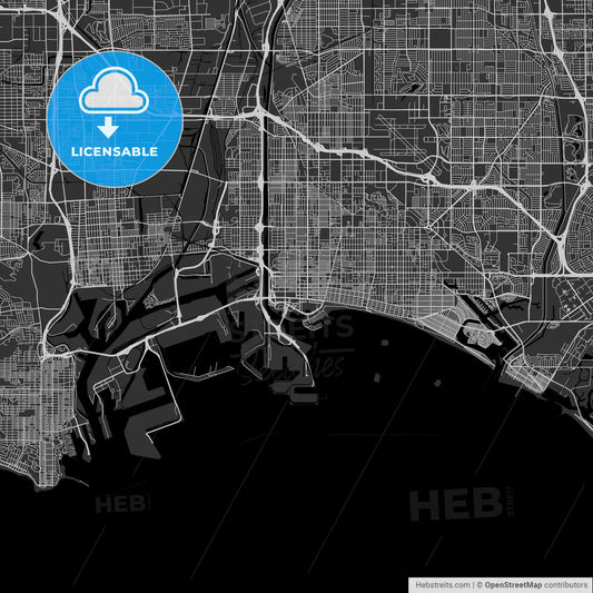 Long Beach, California - Area Map - Dark