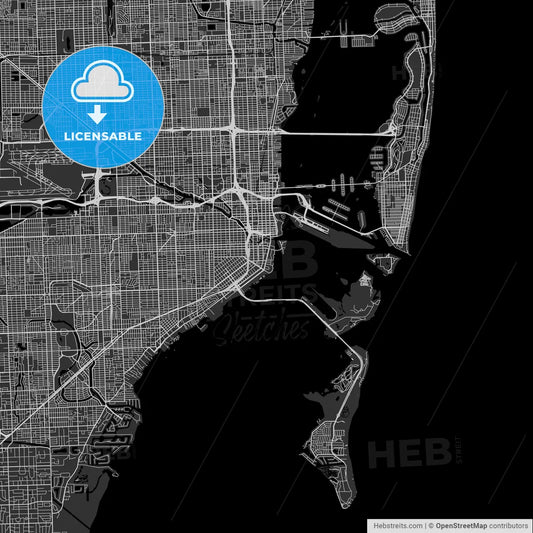 Miami, Florida - Area Map - Dark