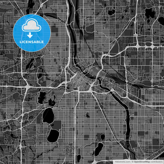 Minneapolis, Minnesota - Area Map - Dark