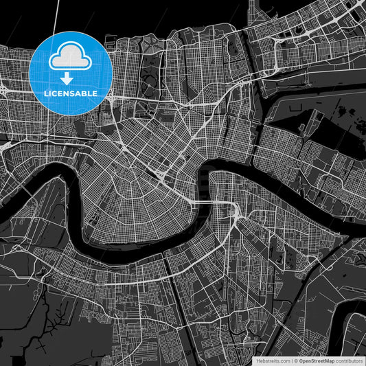 New Orleans, Louisiana - Area Map - Dark