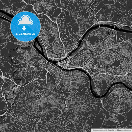 Pittsburgh, Pennsylvania - Area Map - Dark