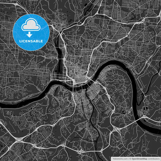Cincinnati, Ohio - Area Map - Dark