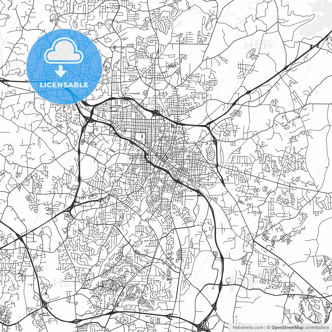 Durham, North Carolina - Area Map - Light