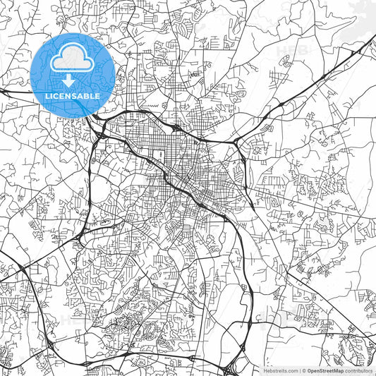 Durham, North Carolina - Area Map - Light