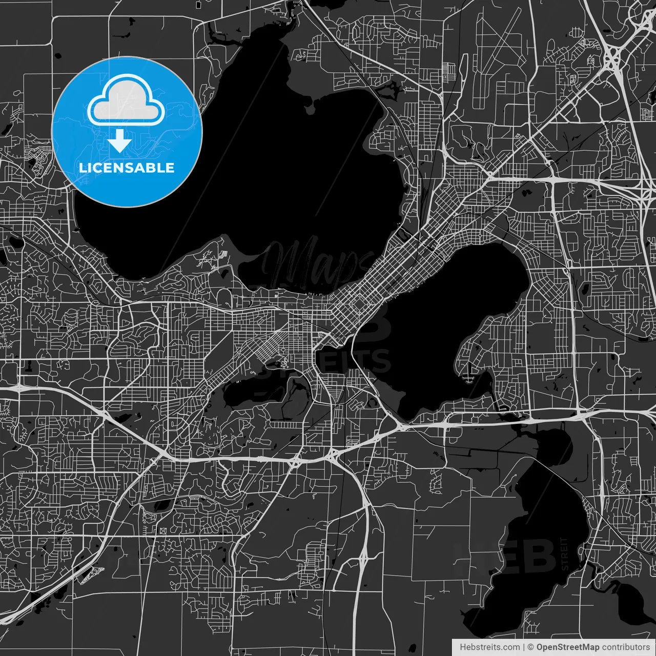 Madison, Wisconsin - Area Map - Dark