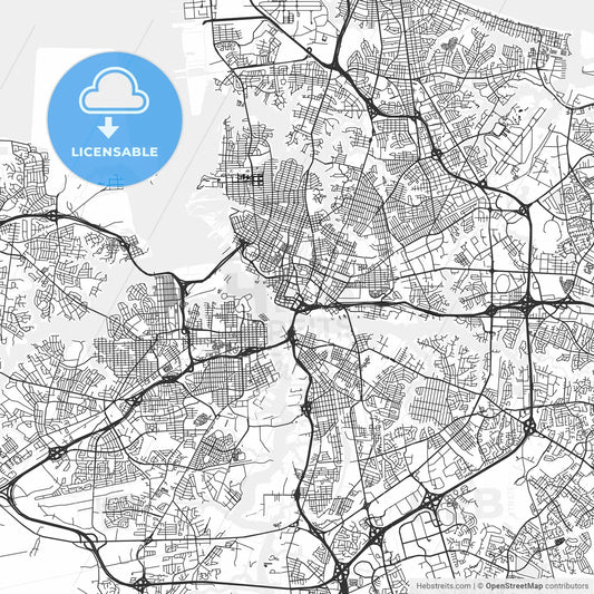 Norfolk, Virginia - Area Map - Light