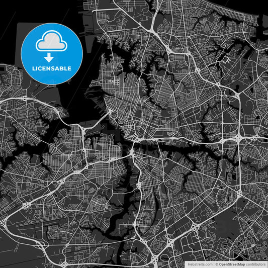 Norfolk, Virginia - Area Map - Dark