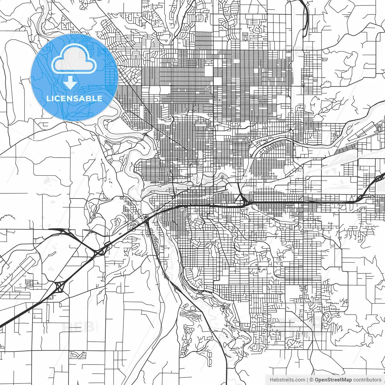 Spokane, Washington - Area Map - Light