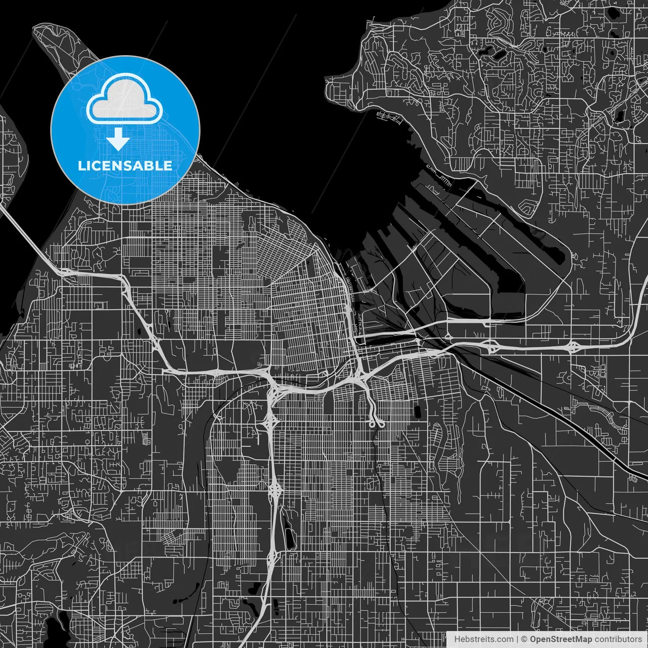 Tacoma, Washington - Area Map - Dark