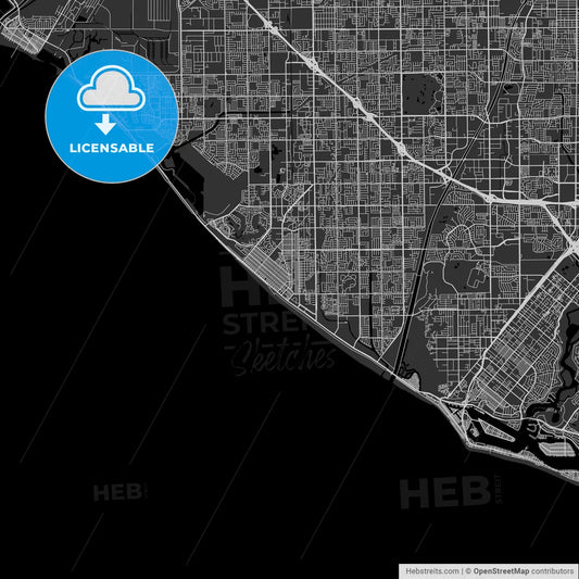 Huntington Beach, California - Area Map - Dark
