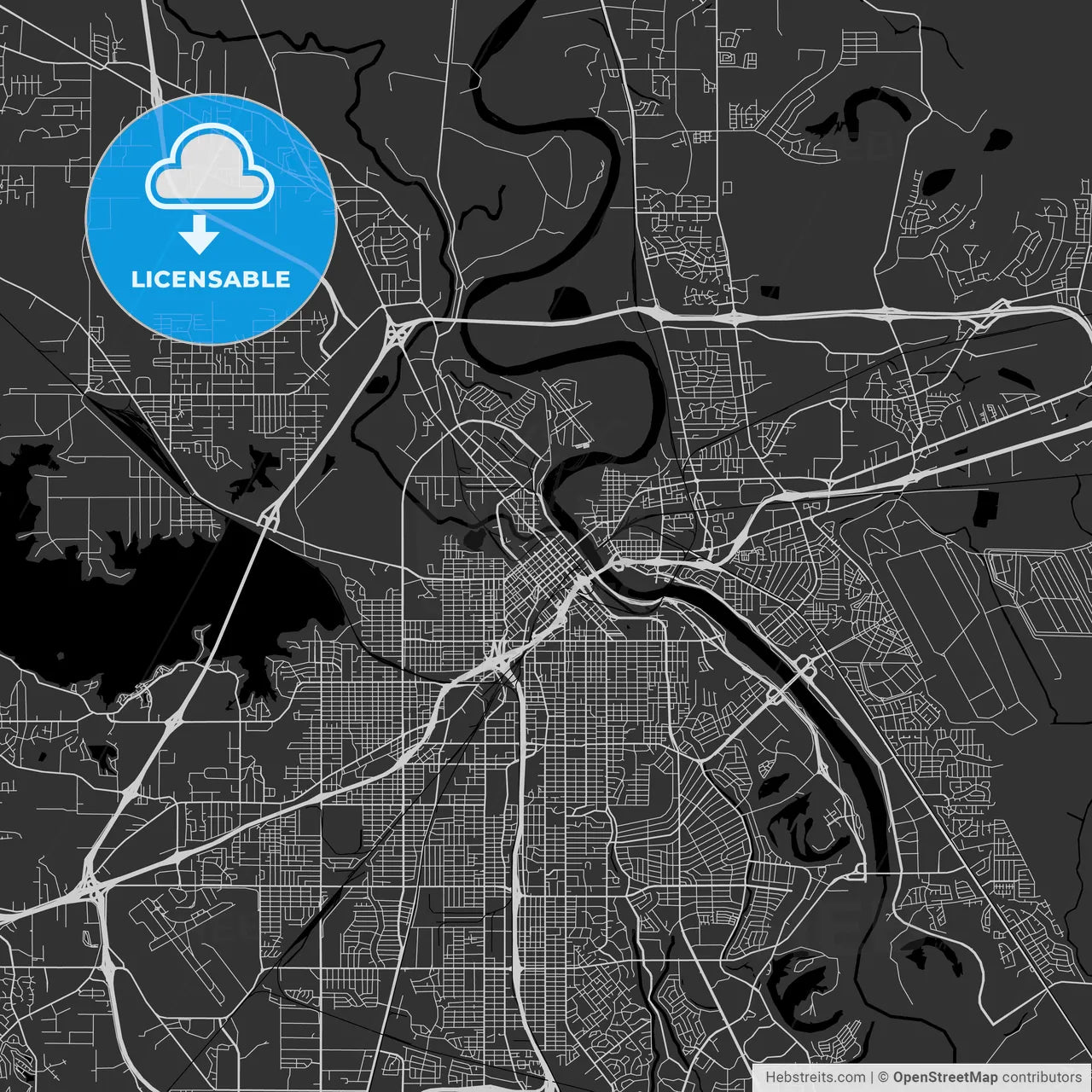 Shreveport, Louisiana - Area Map - Dark
