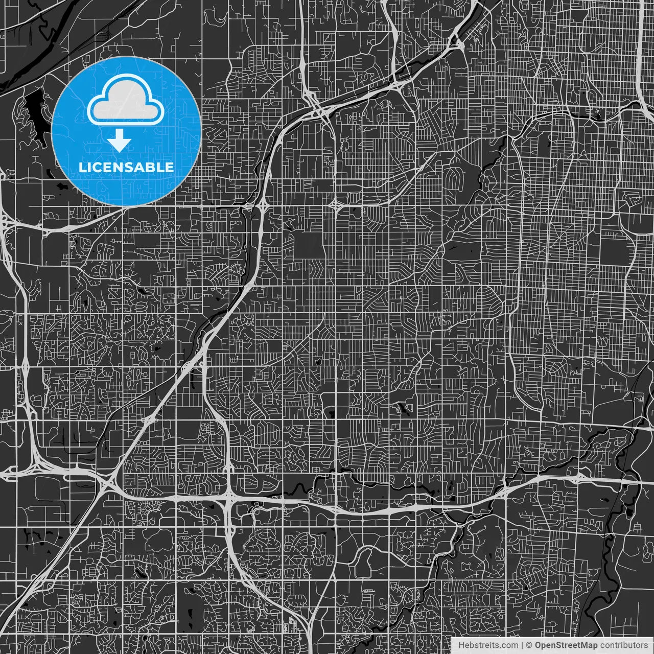 Overland Park, Kansas - Area Map - Dark
