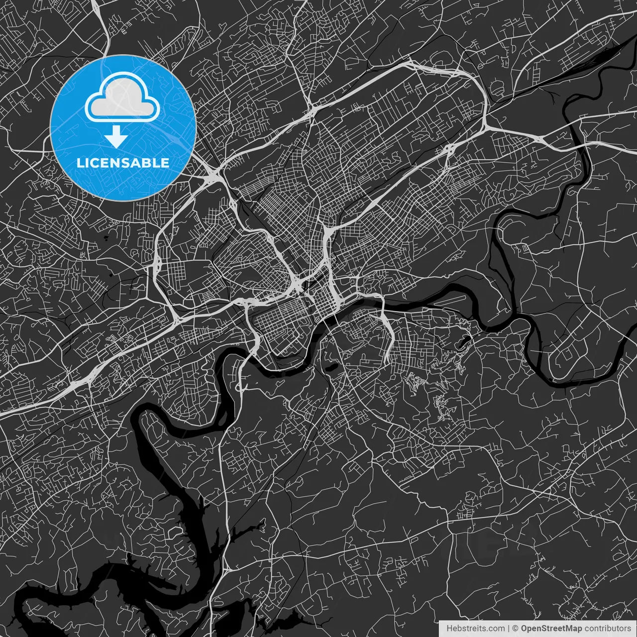 Knoxville, Tennessee - Area Map - Dark