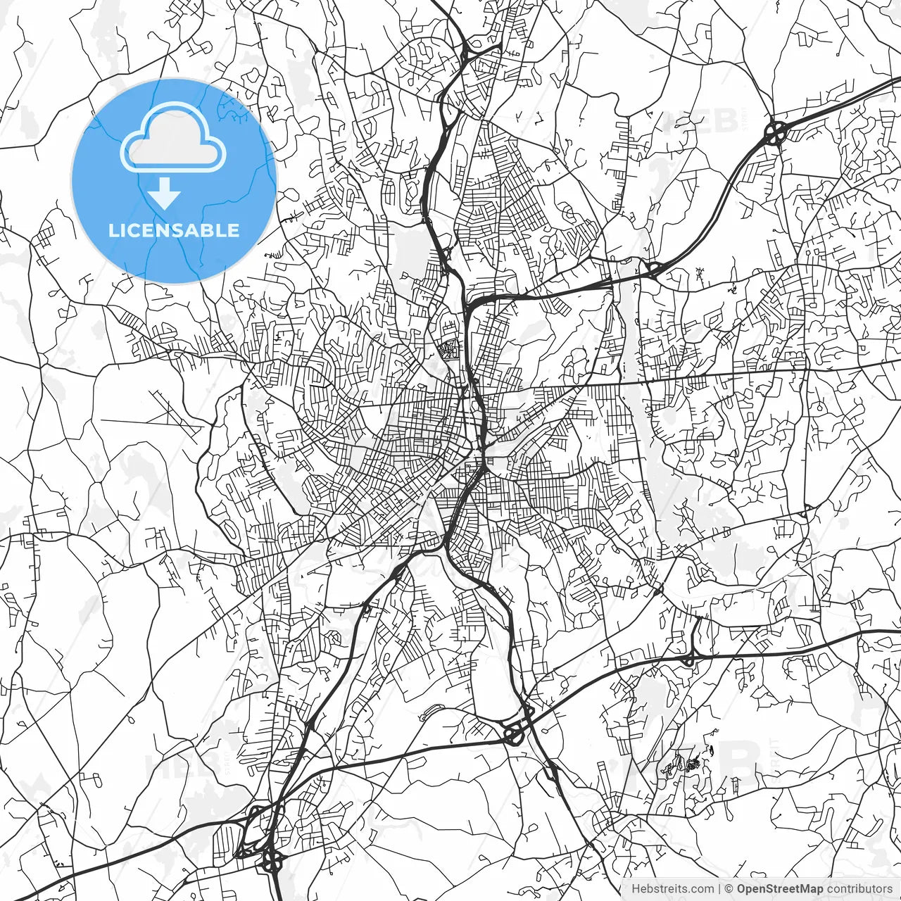 Worcester, Massachusetts - Area Map - Light