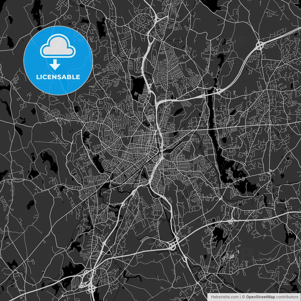 Worcester, Massachusetts - Area Map - Dark