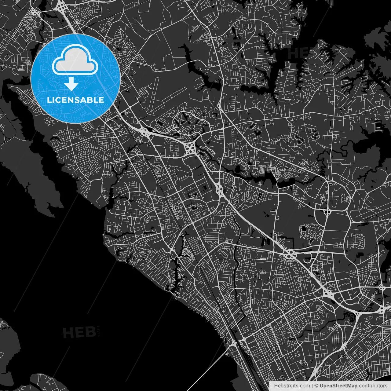 Newport News, Virginia - Area Map - Dark