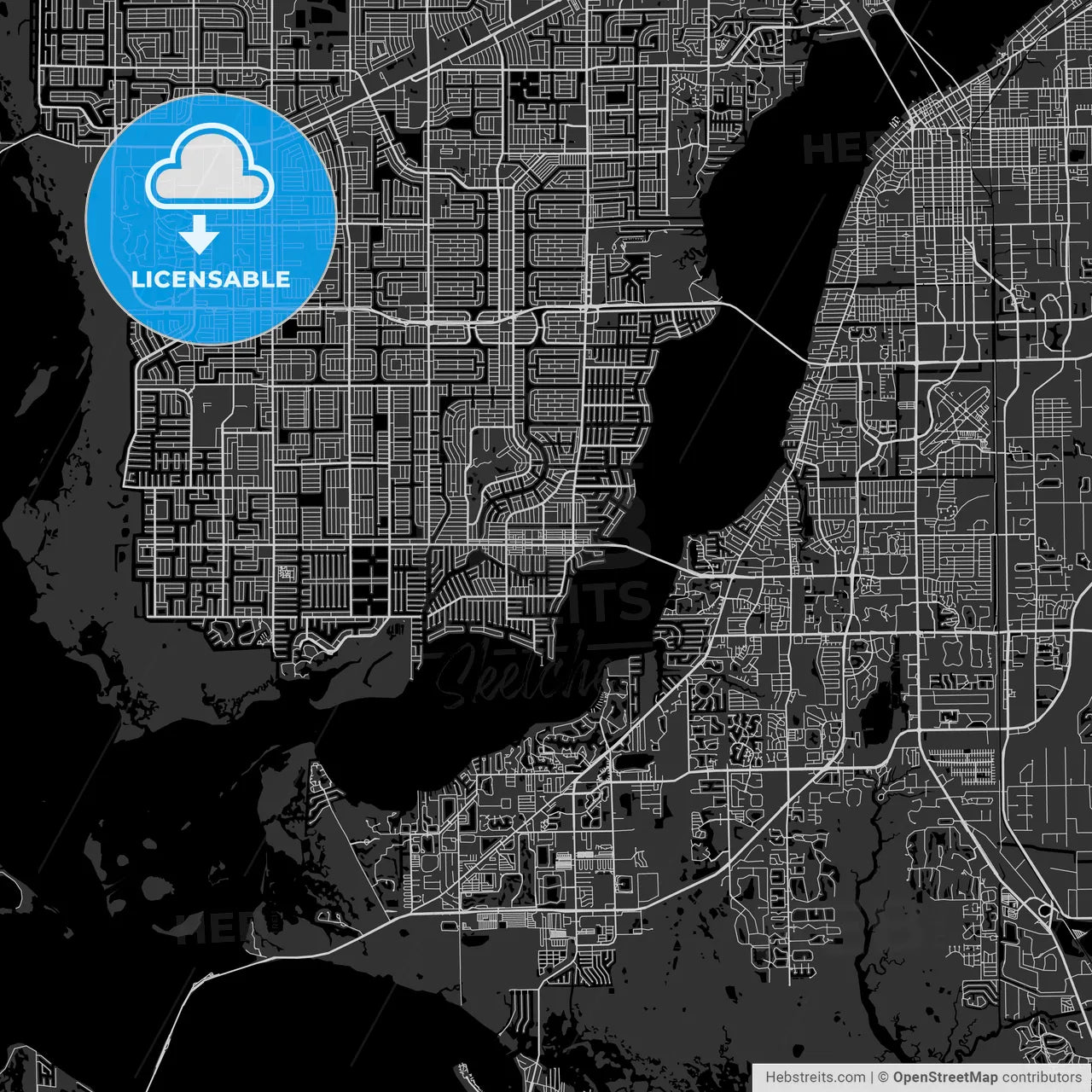 Cape Coral, Florida - Area Map - Dark