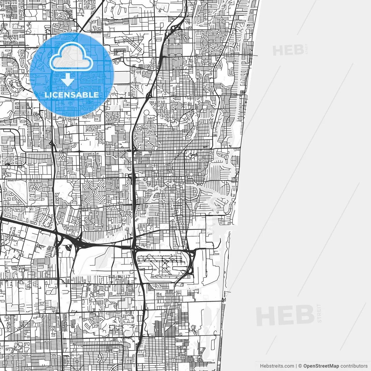 Fort Lauderdale, Florida - Area Map - Light
