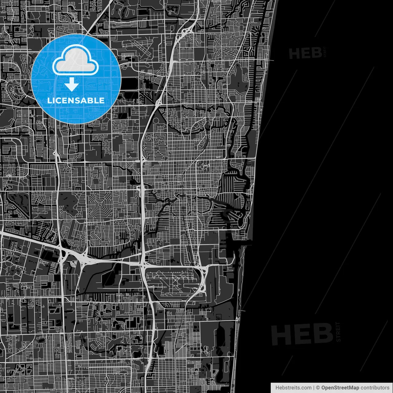 Fort Lauderdale, Florida - Area Map - Dark