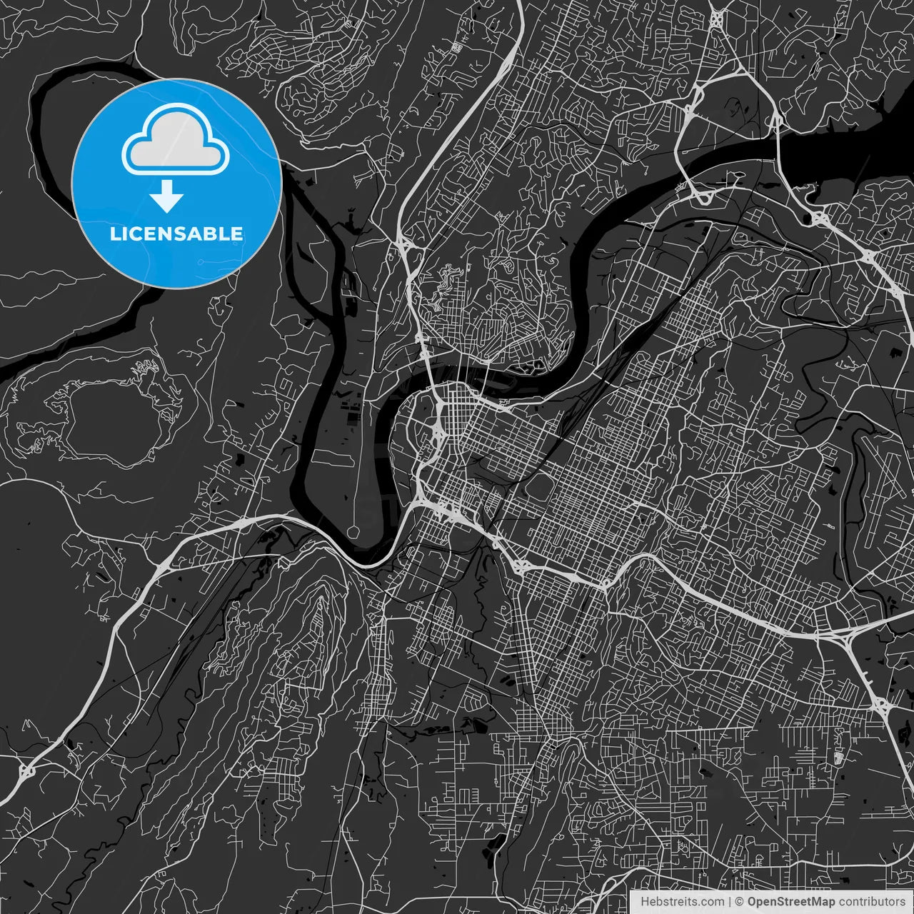 Chattanooga, Tennessee - Area Map - Dark