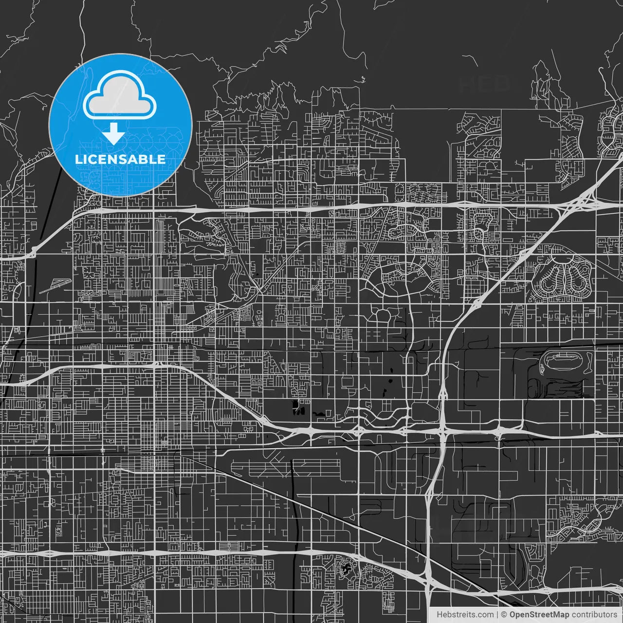 Rancho Cucamonga, California - Area Map - Dark