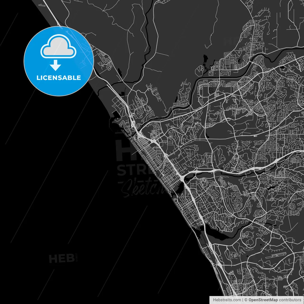 Oceanside, California - Area Map - Dark