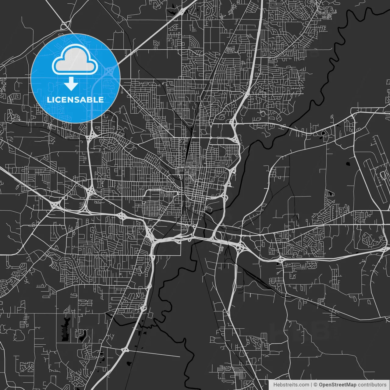 Jackson, Mississippi - Area Map - Dark
