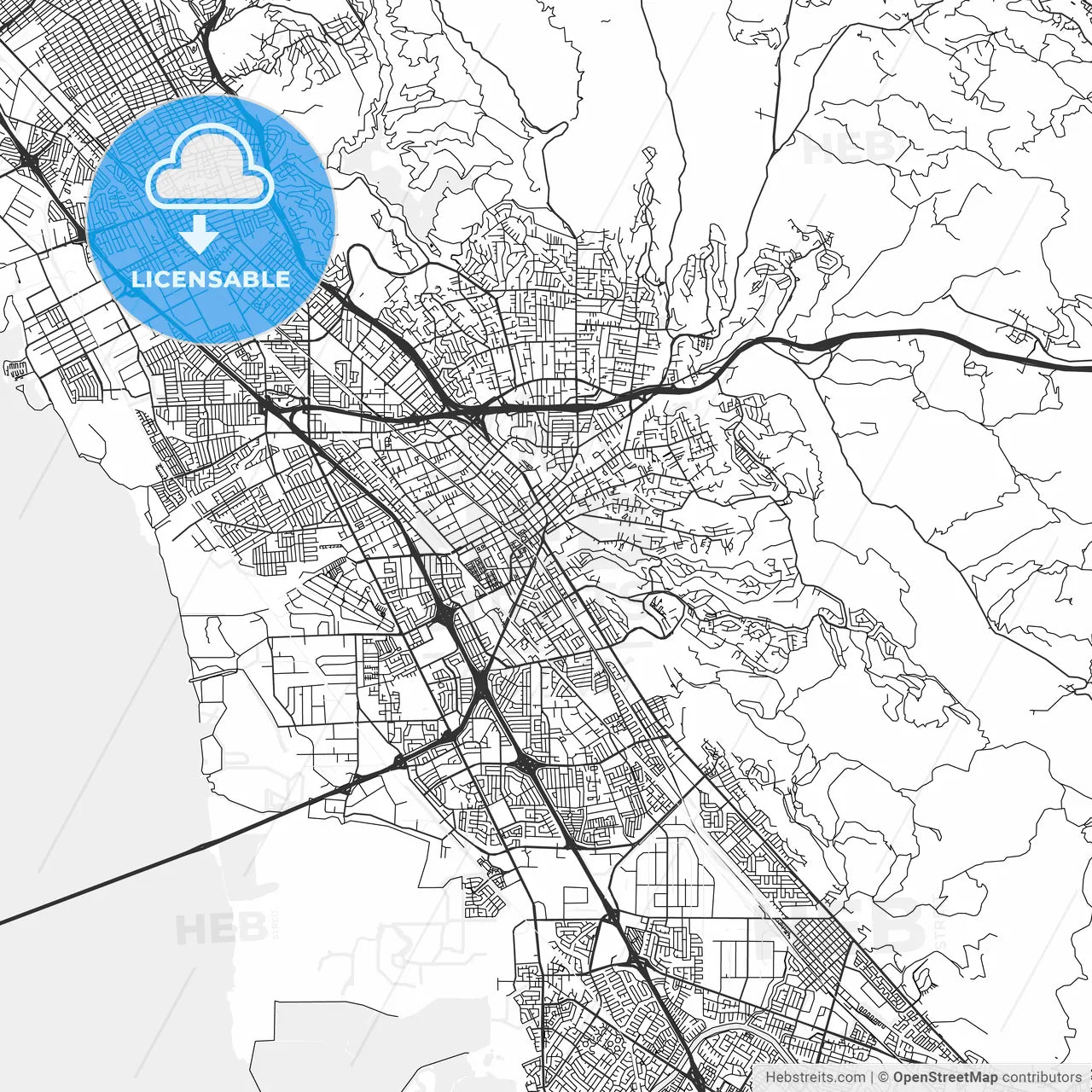 Hayward, California - Area Map - Light