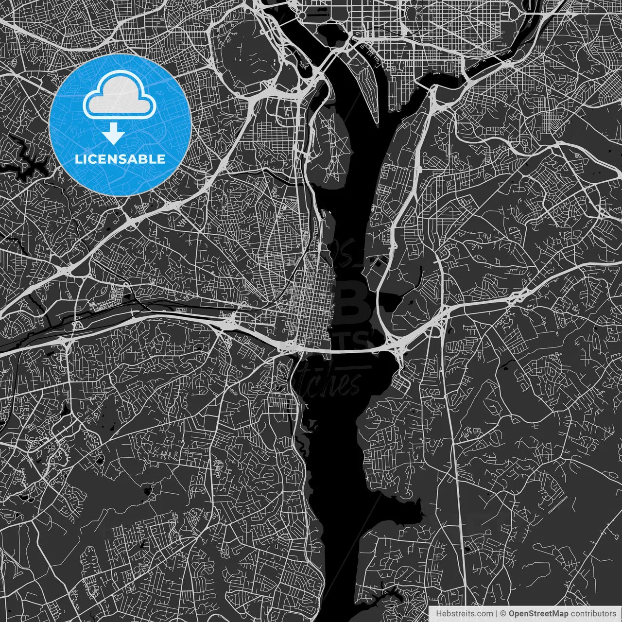 Alexandria, Virginia - Area Map - Dark