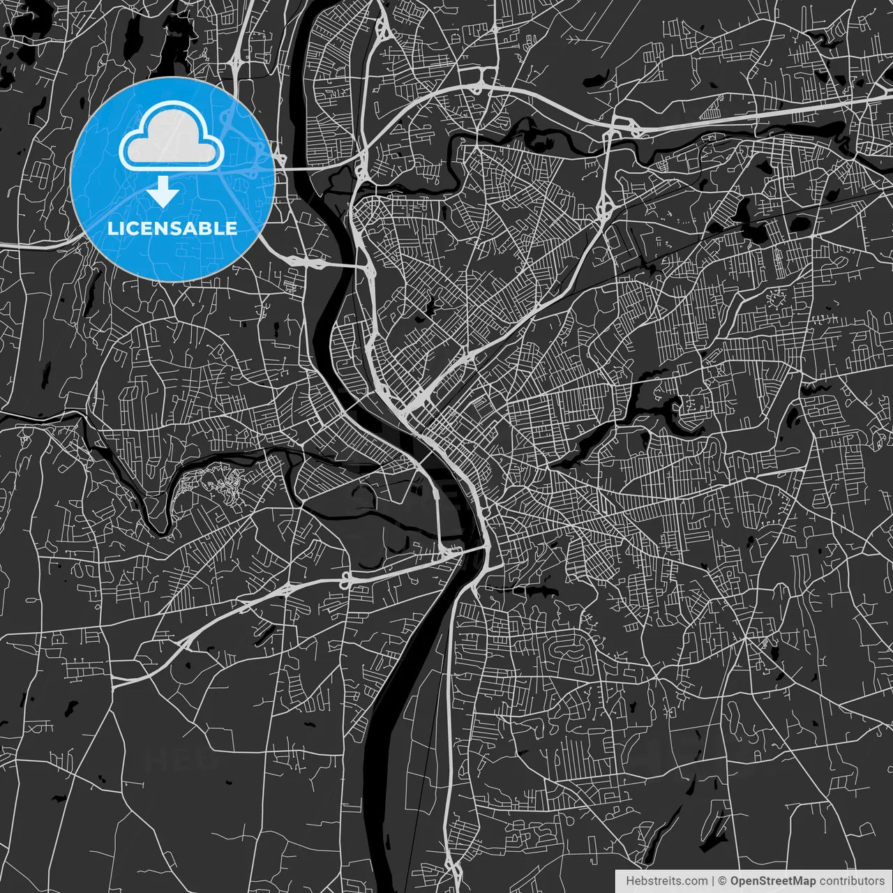 Springfield, Massachusetts - Area Map - Dark