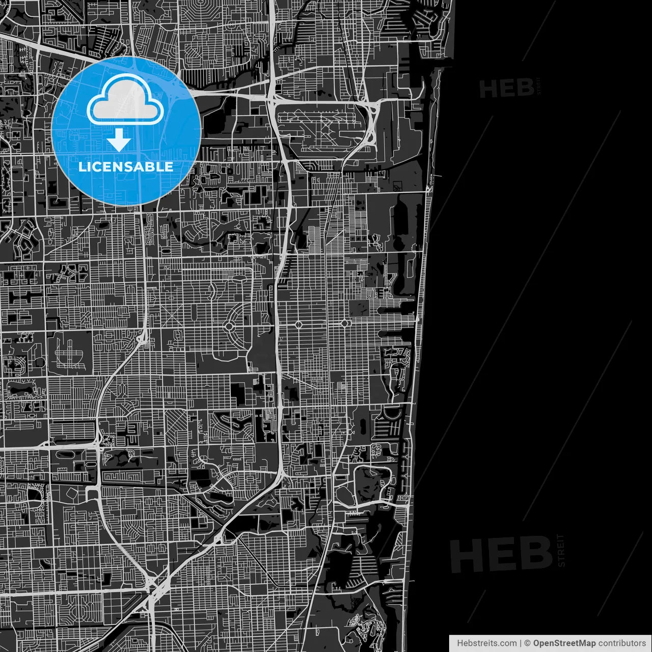 Hollywood, Florida - Area Map - Dark