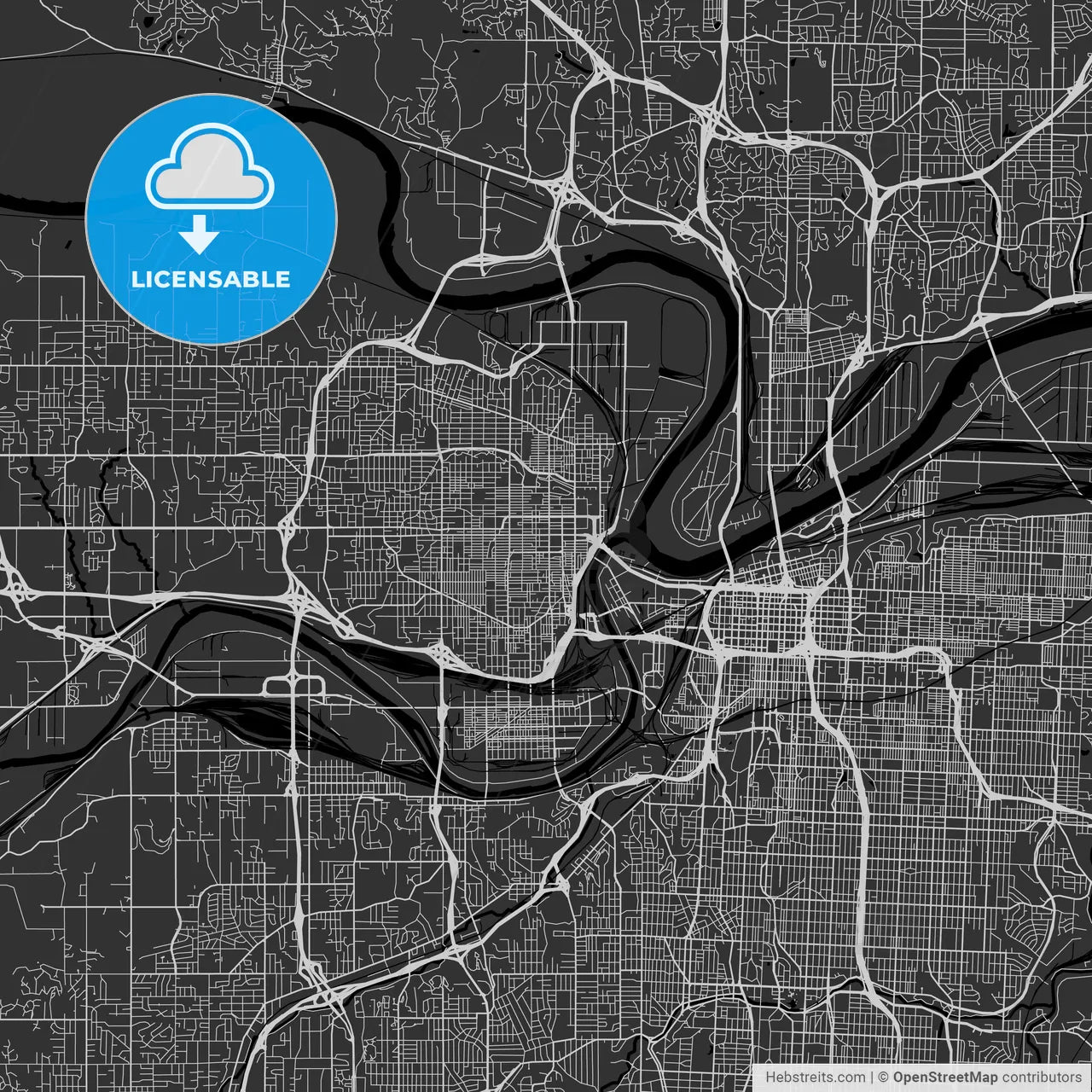Kansas City, Kansas - Area Map - Dark