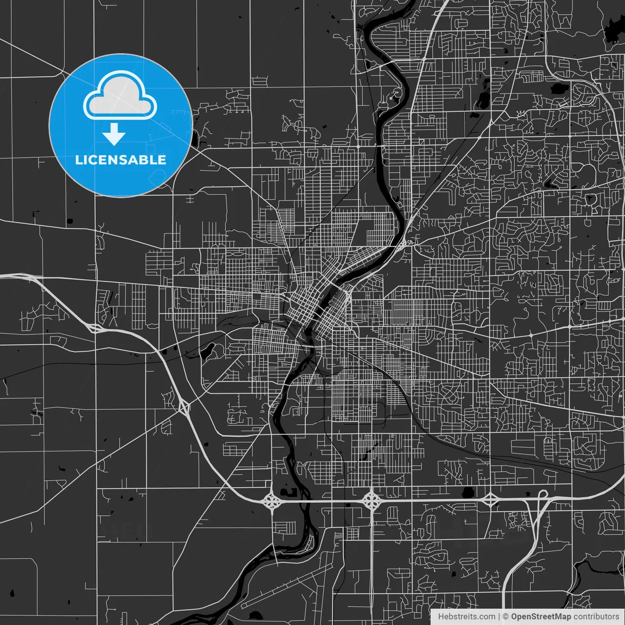 Rockford, Illinois - Area Map - Dark
