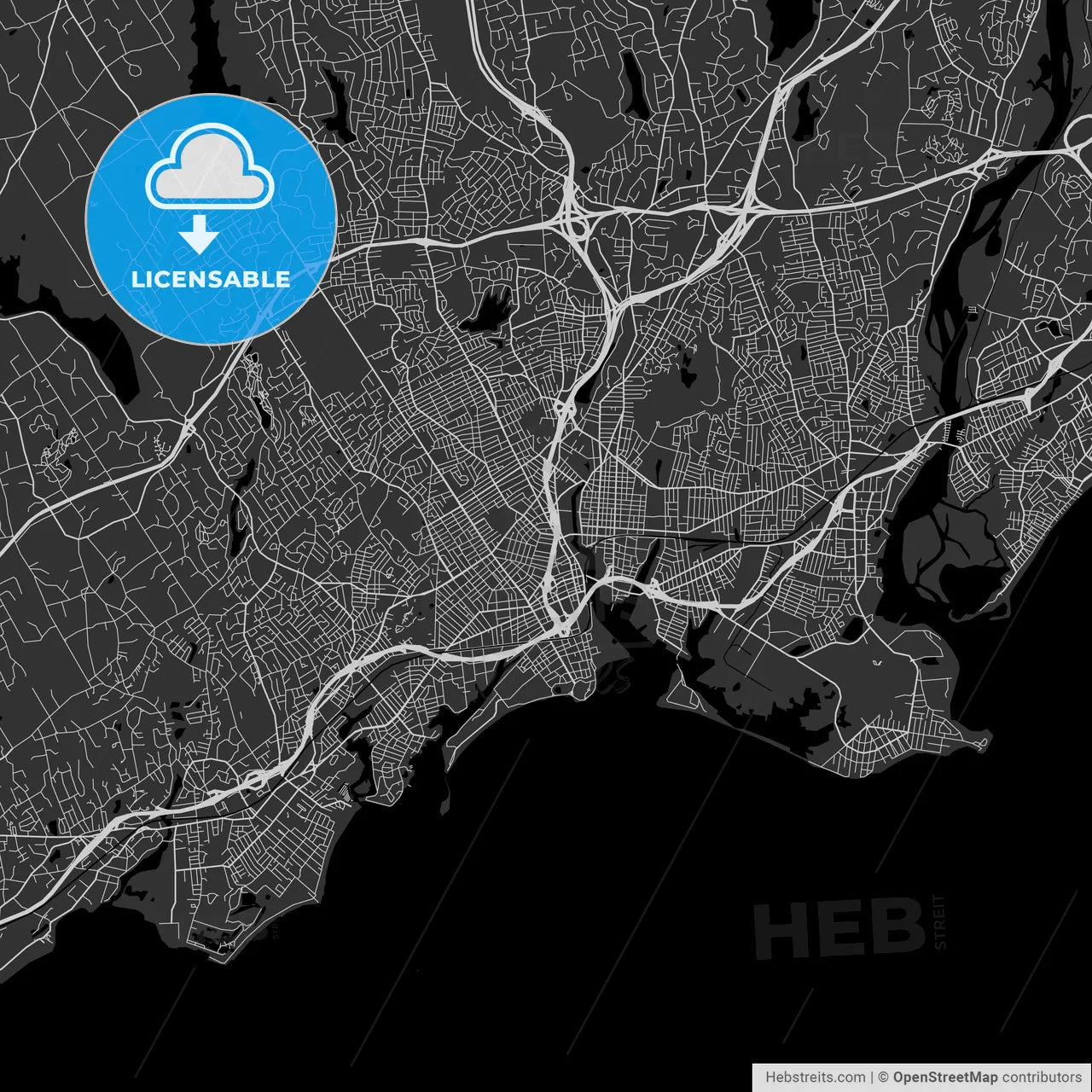 Bridgeport, Connecticut - Area Map - Dark