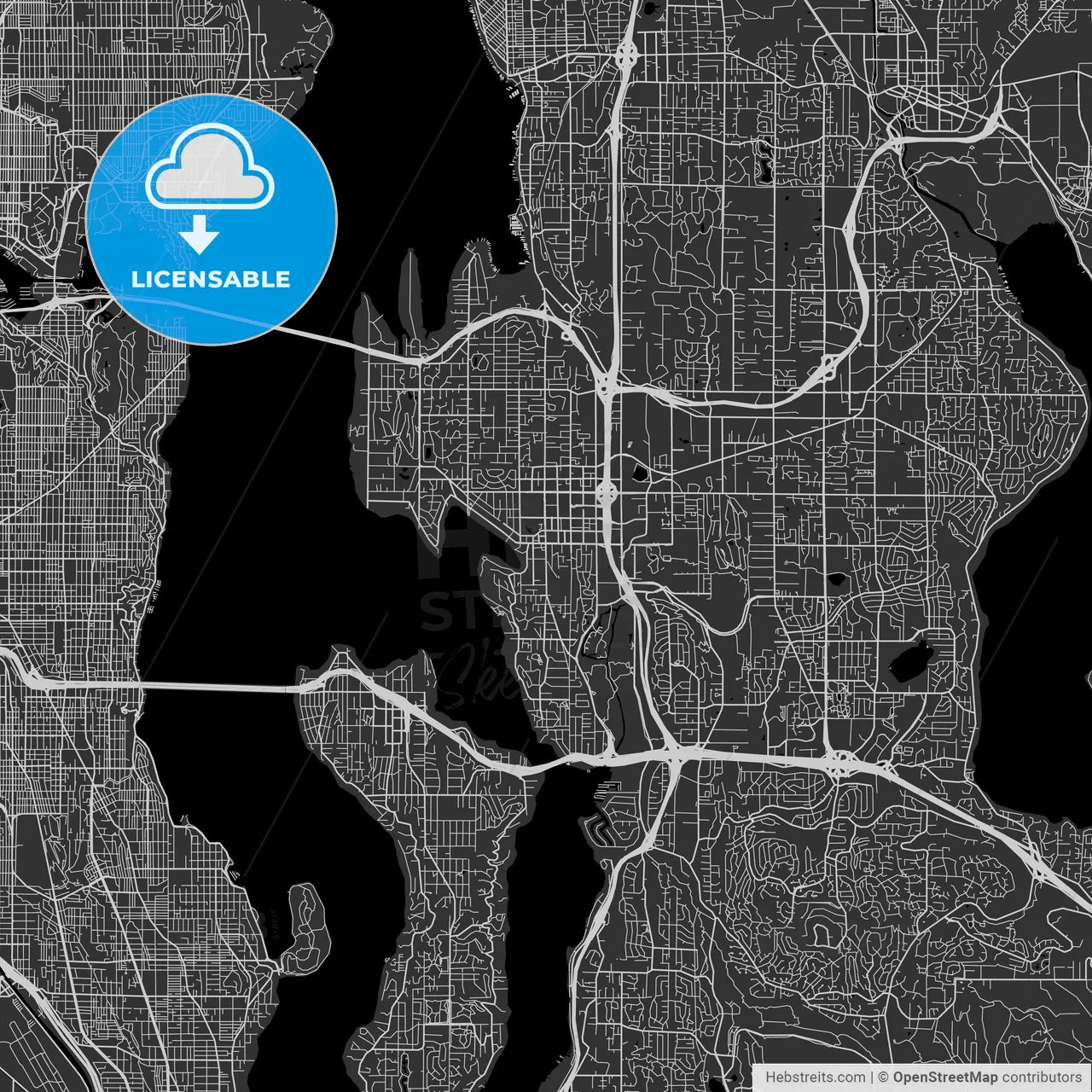 Bellevue, Washington - Area Map - Dark