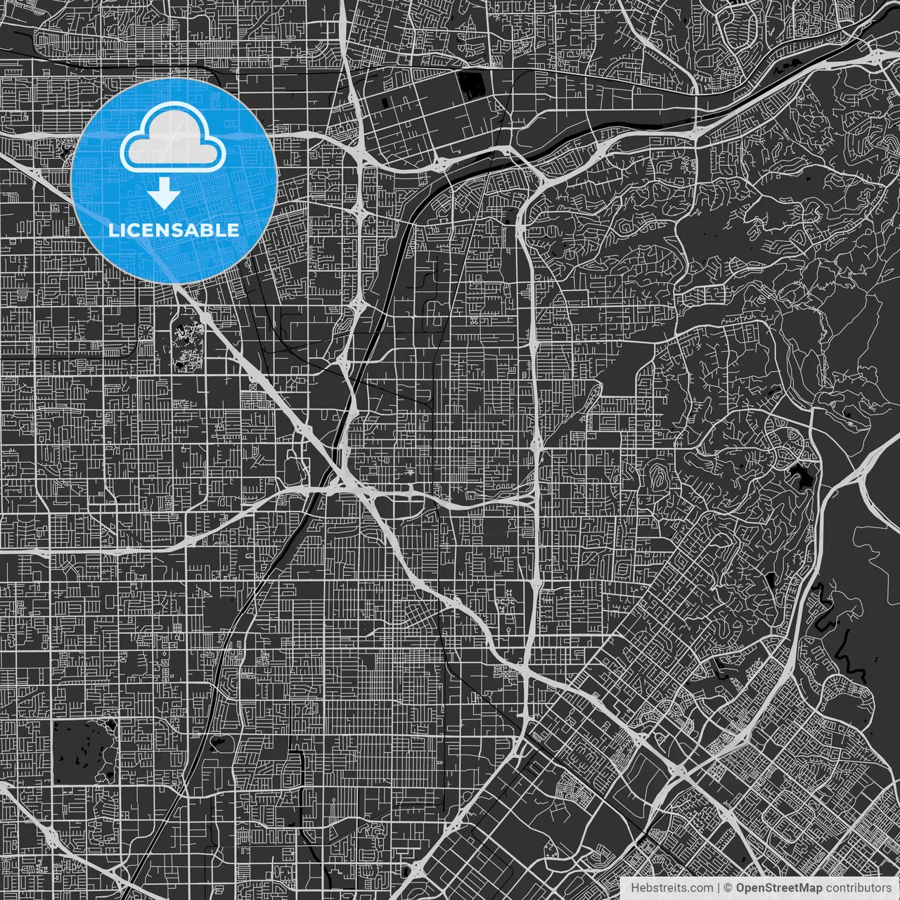 Orange, California - Area Map - Dark