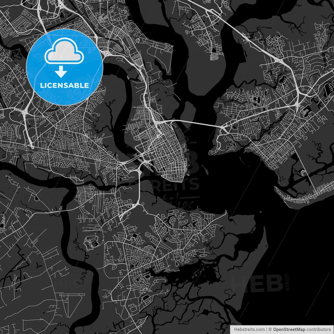 Charleston, South Carolina - Area Map - Dark