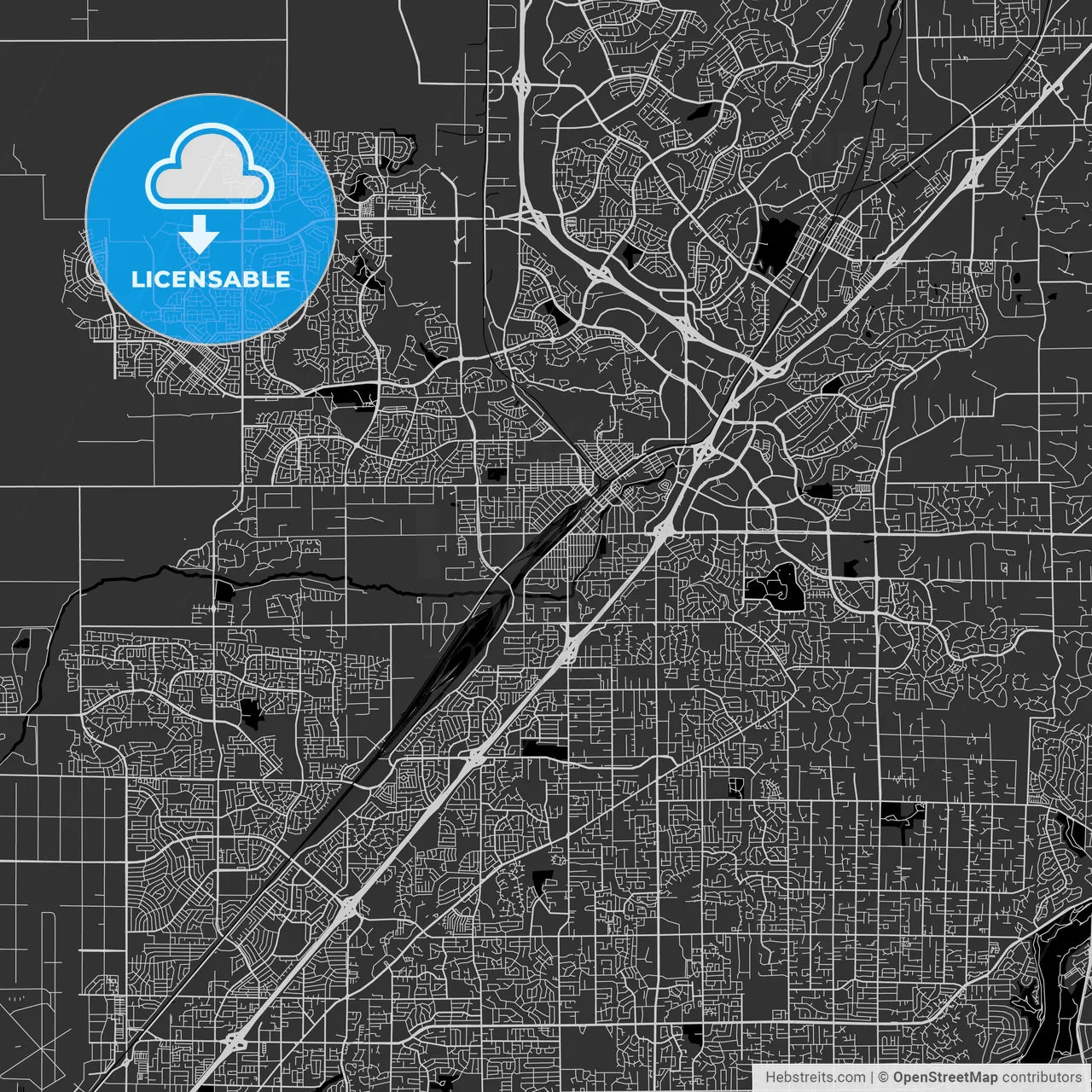 Roseville, California - Area Map - Dark