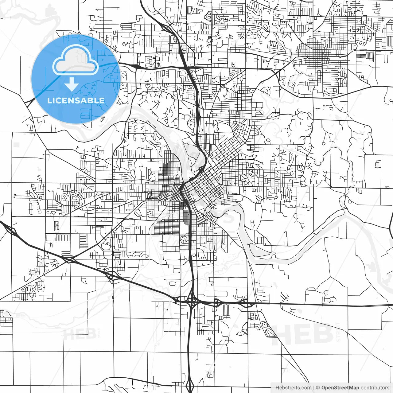 Cedar Rapids, Iowa - Area Map - Light