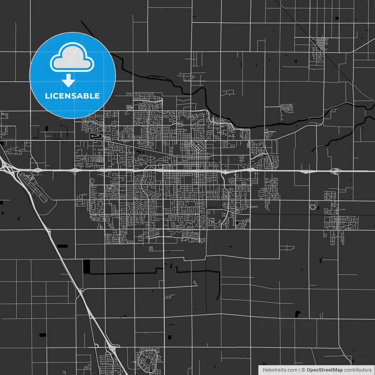 Visalia, California - Area Map - Dark