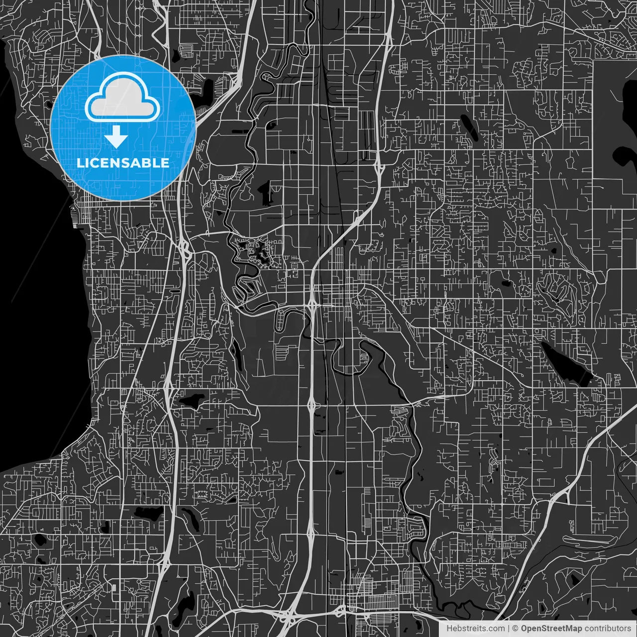 Kent, Washington - Area Map - Dark