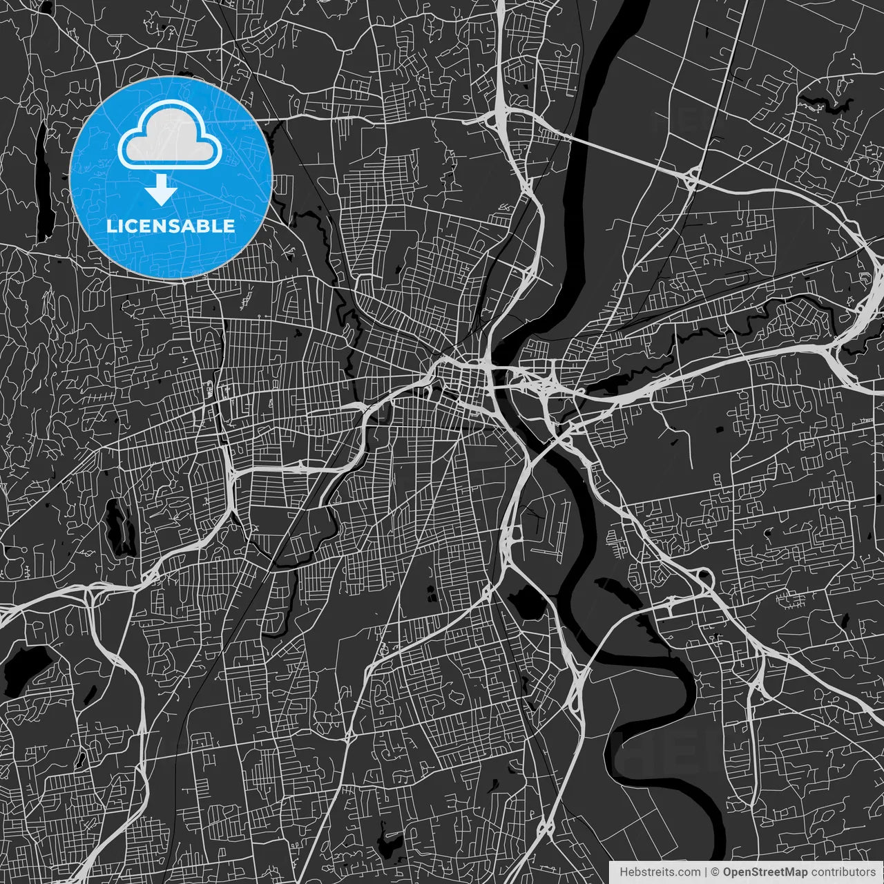 Hartford, Connecticut - Area Map - Dark