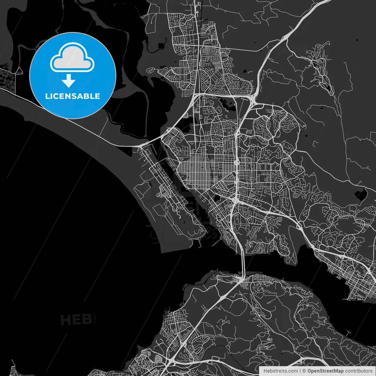 Vallejo, California - Area Map - Dark