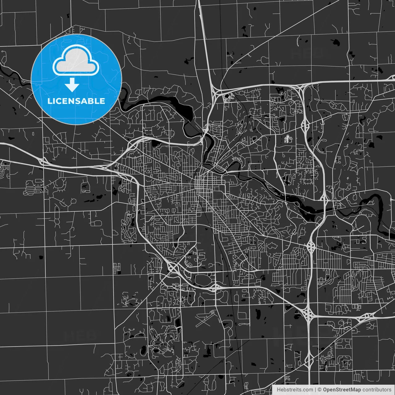 Ann Arbor, Michigan - Area Map - Dark