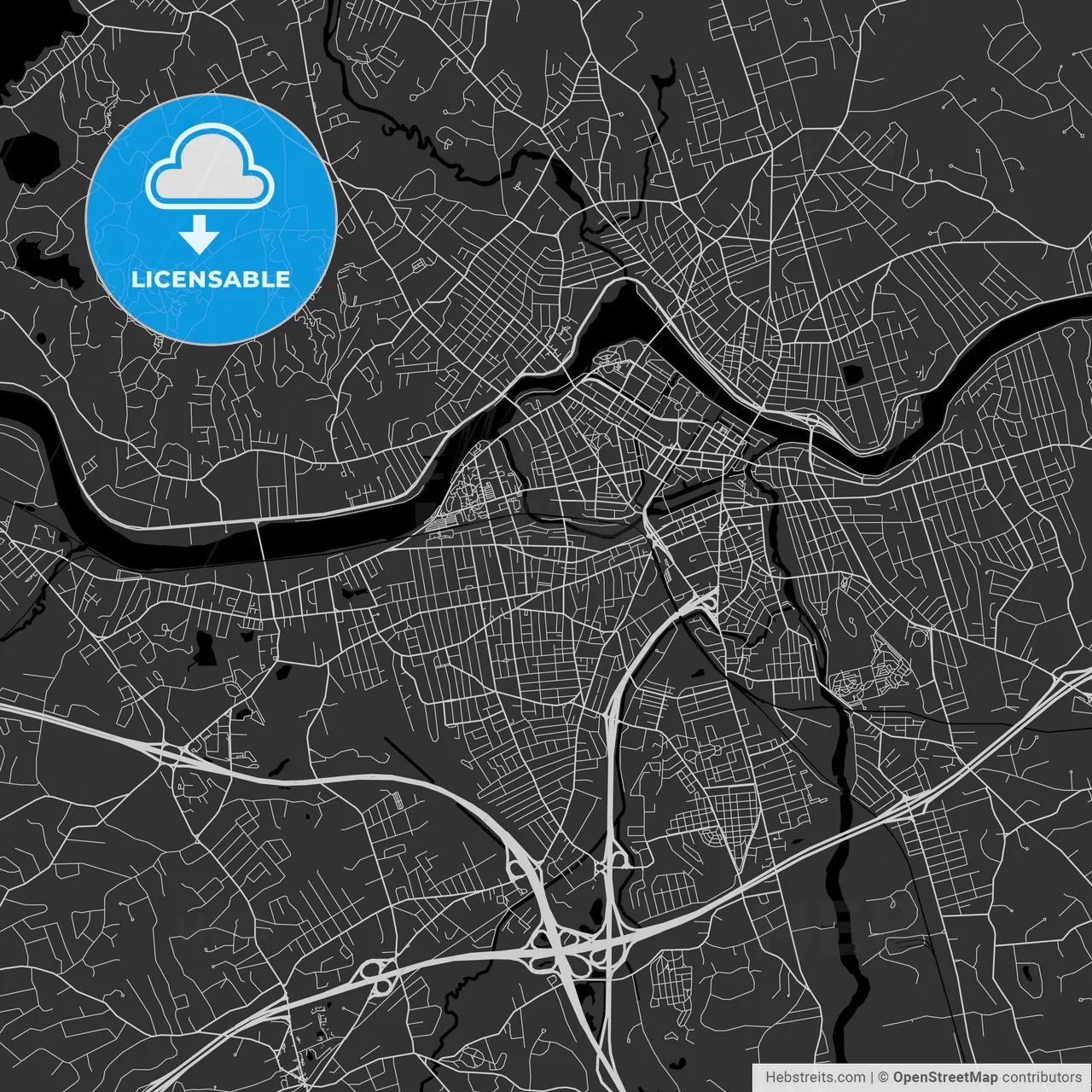 Lowell, Massachusetts - Area Map - Dark