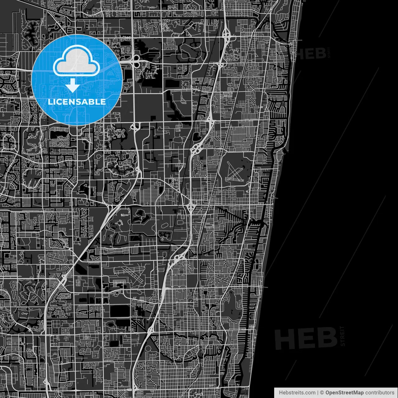 Pompano Beach, Florida - Area Map - Dark