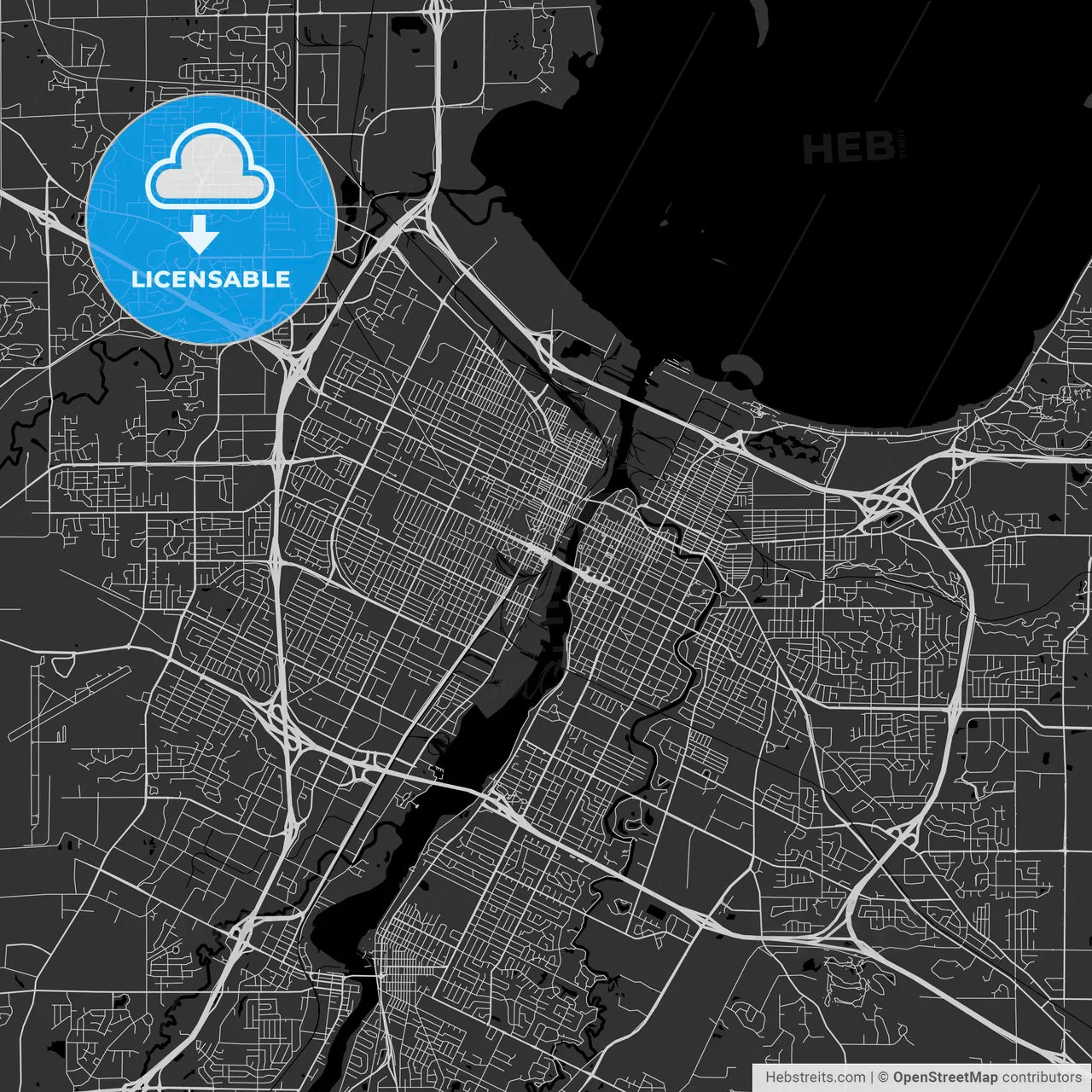 Green Bay, Wisconsin - Area Map - Dark