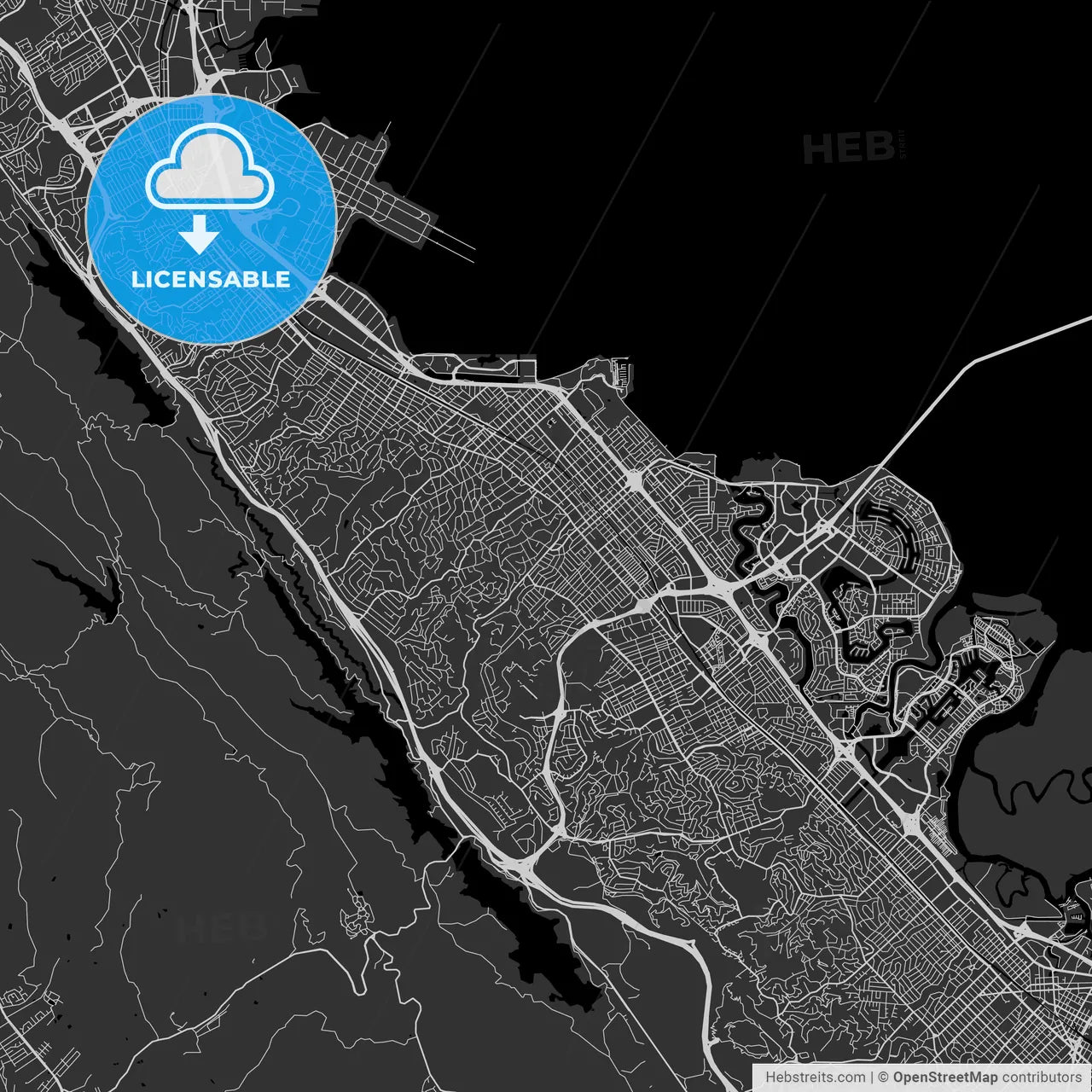 San Mateo, California - Area Map - Dark