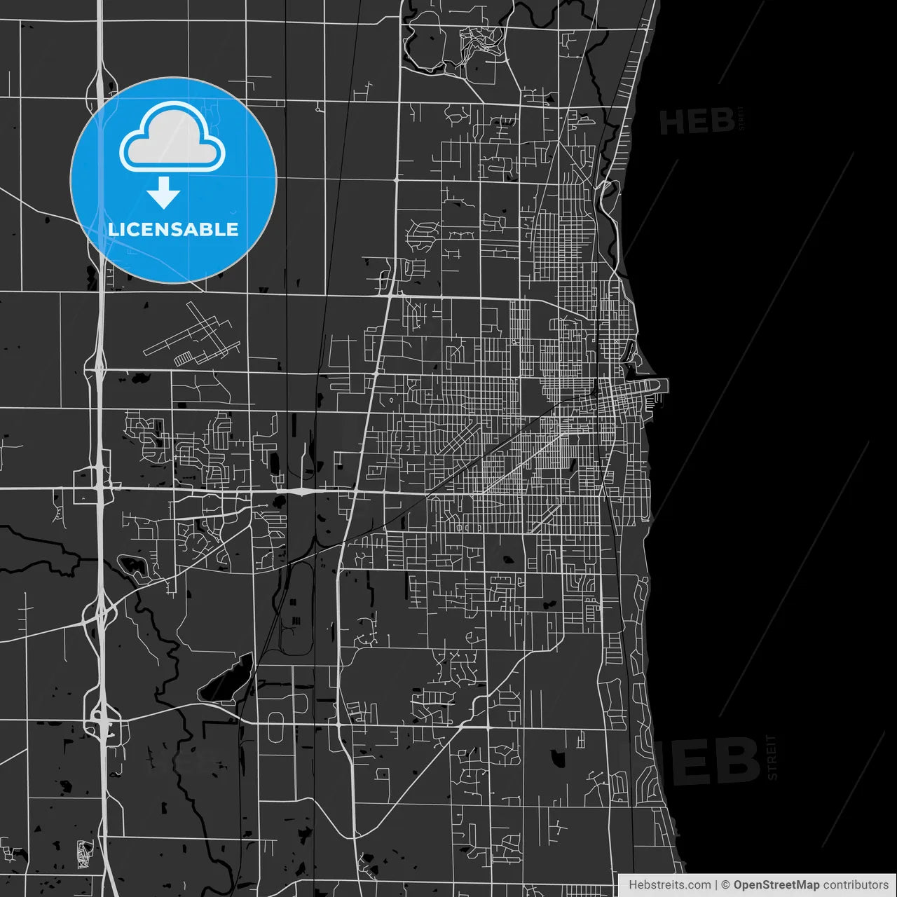 Kenosha, Wisconsin - Area Map - Dark