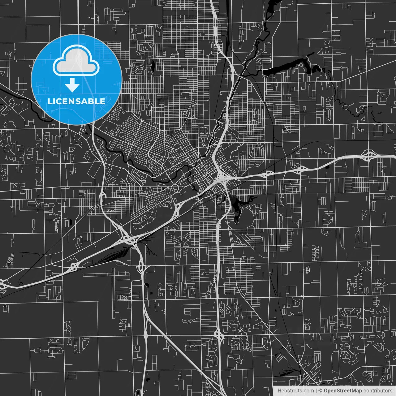 Flint, Michigan - Area Map - Dark